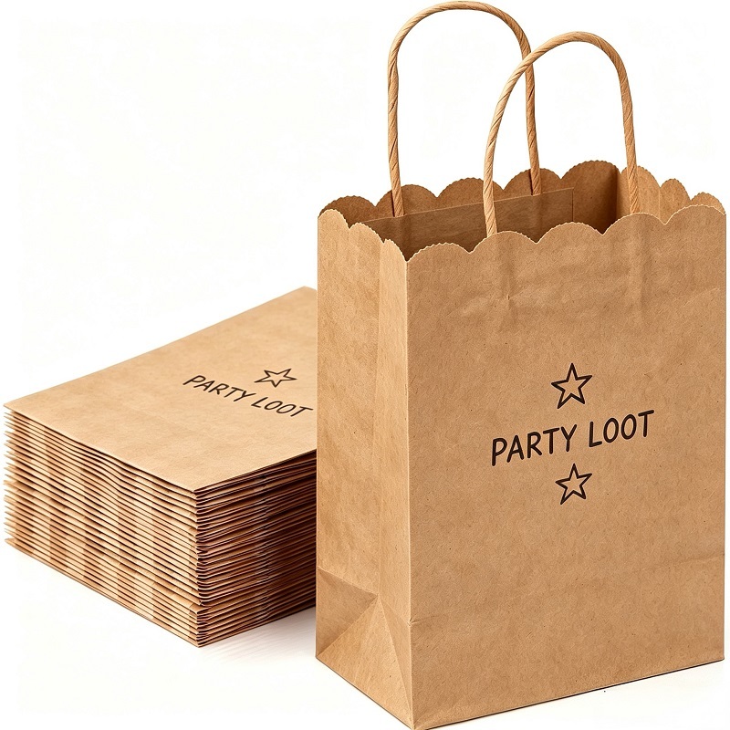 Scalloped edge kraft paper party loot bag with twisted handles for favors