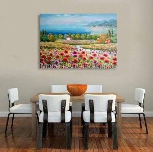 Cheap Decorative Red Modern Floral Paintings Canvas / Realistic Flower Landscape Paintings for sale