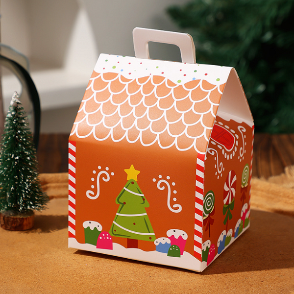 Gingerbread House Christmas Paper Gable Box With Top Handle For Treats