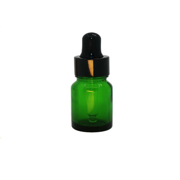 Green Essential Oil Cosmetic Dropper Bottles With Glass Pipet And Black Cap