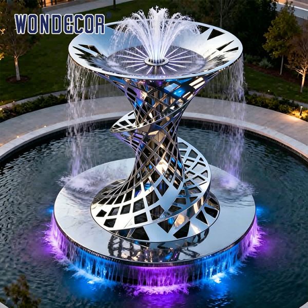 Large outdoor park square stainless steel fountain sculpture