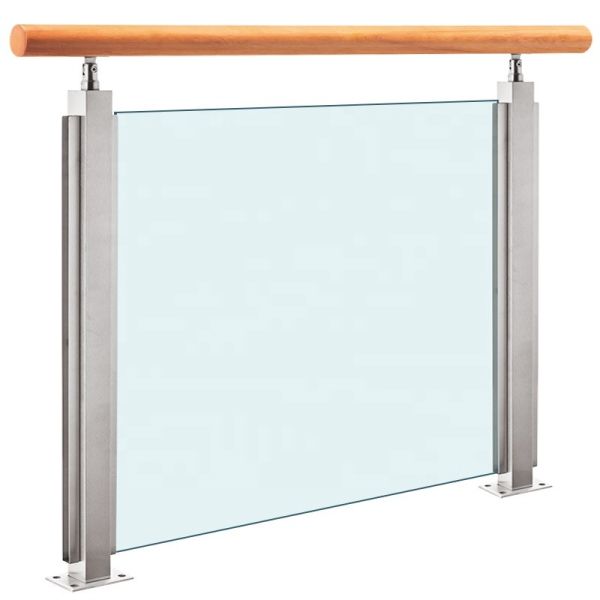 OEM Balcony Stainless Steel Glass Balustrade With Wood Handrail