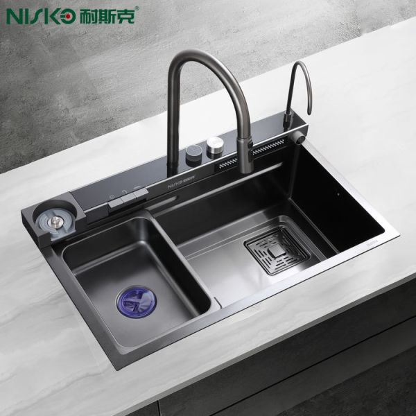 Multi Function Smart Kitchen Sink Double Bowl with Pull Out Faucet