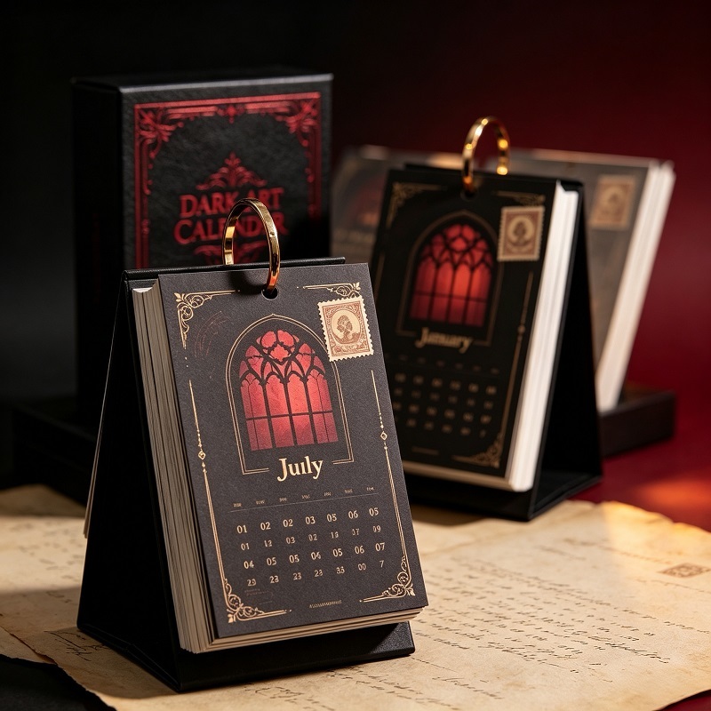 Gothic Dark Art Monthly Calendar With Stand And Book-Style Gift Box Packaging