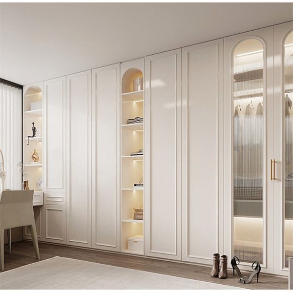 Modern Luxury French  White Clothes Wardrobes With Dressing Table Custom Bedroom Wooden Wardrobes With Mirror