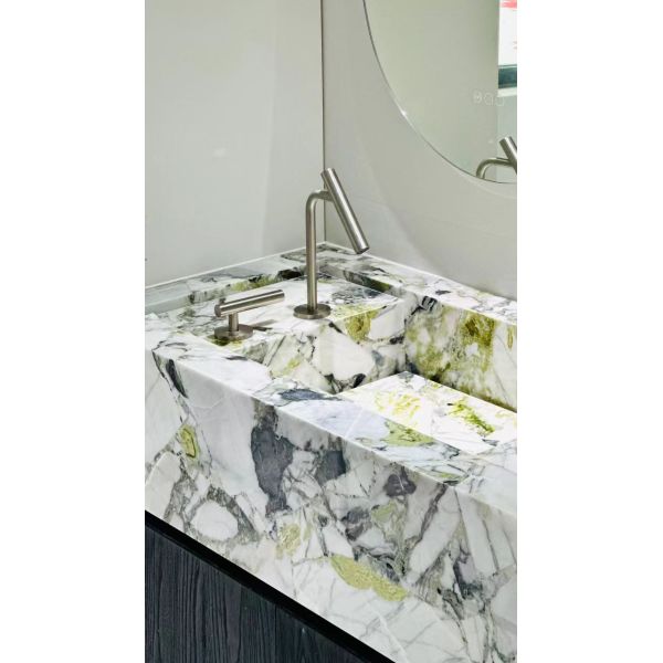 Cold Emerald Jade Marble Bathroom Washbasin | Ice Green Translucent Vanity