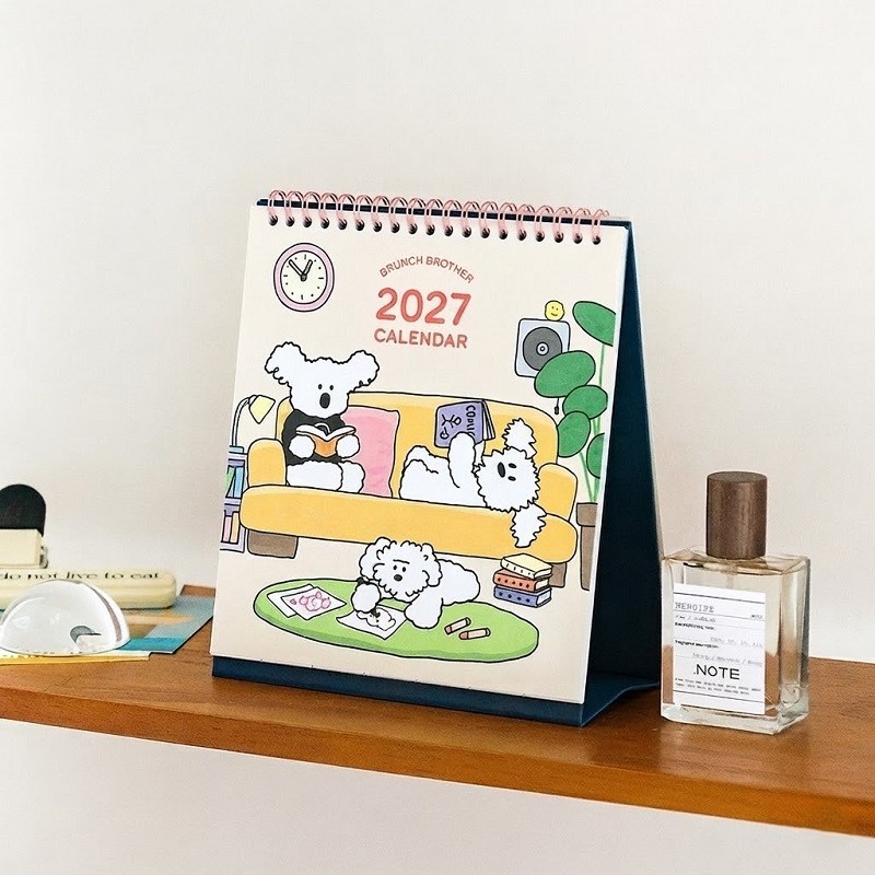 Cartoon Animal Illustrated Desktop Stand-Up Calendar With Wire-O Binding