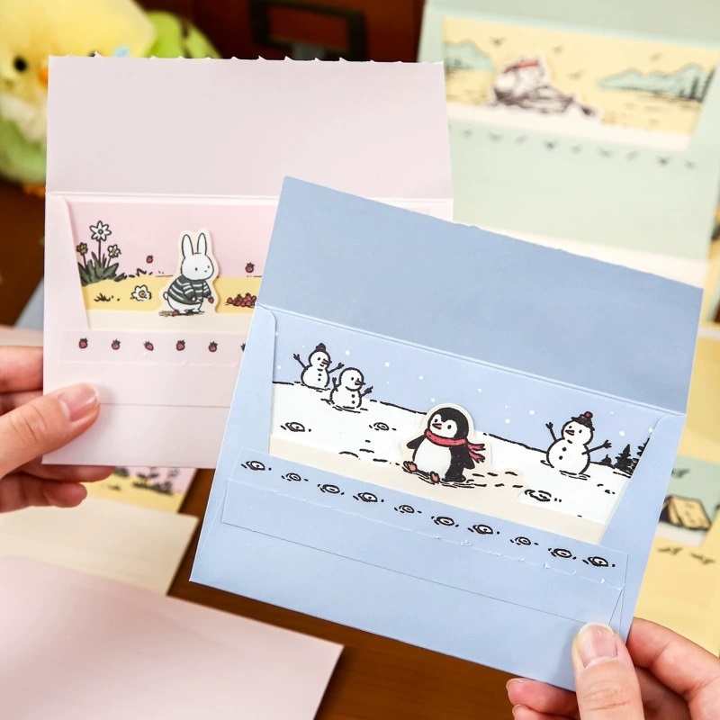 Cute Animal Letter Paper Set Tear Strip Easy Open Envelope Stationery