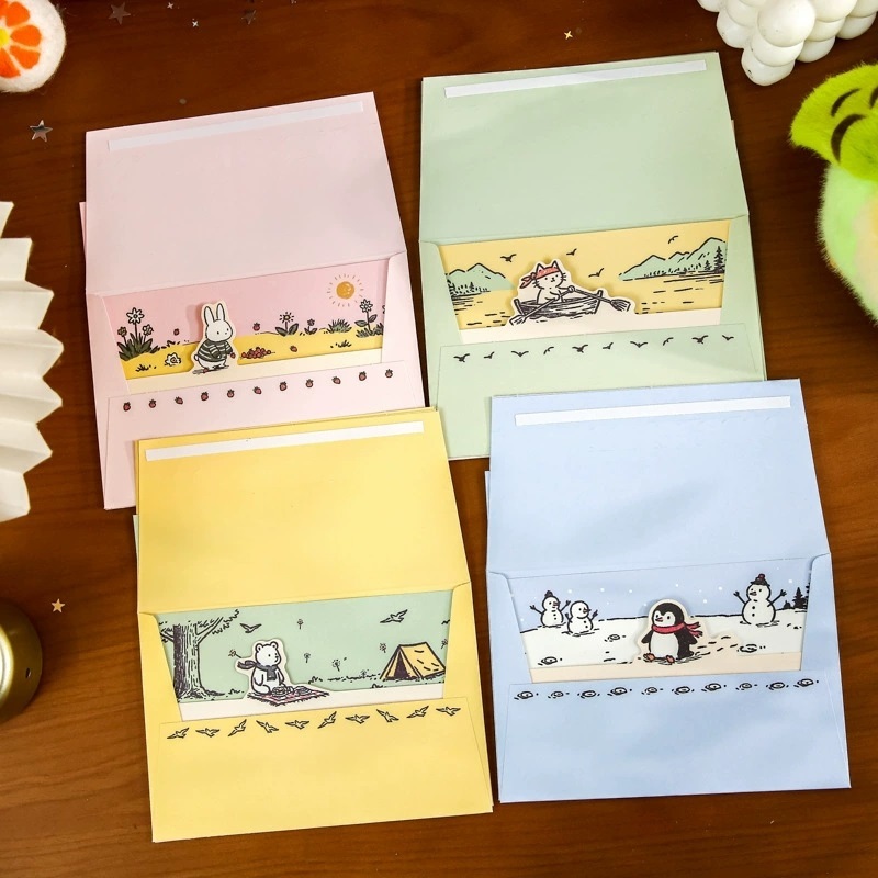 Cute Animal Letter Paper Set Tear Strip Easy Open Envelope Stationery