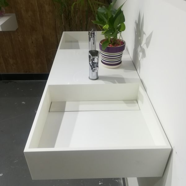Empty Wall Hung Long Wash Basin Acrylic Resin Stone Sink Custom Made