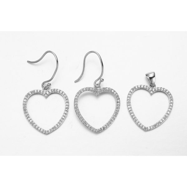 Classic Rhodium Plated CZ Silver Jewelry Set With Lobster Clasp