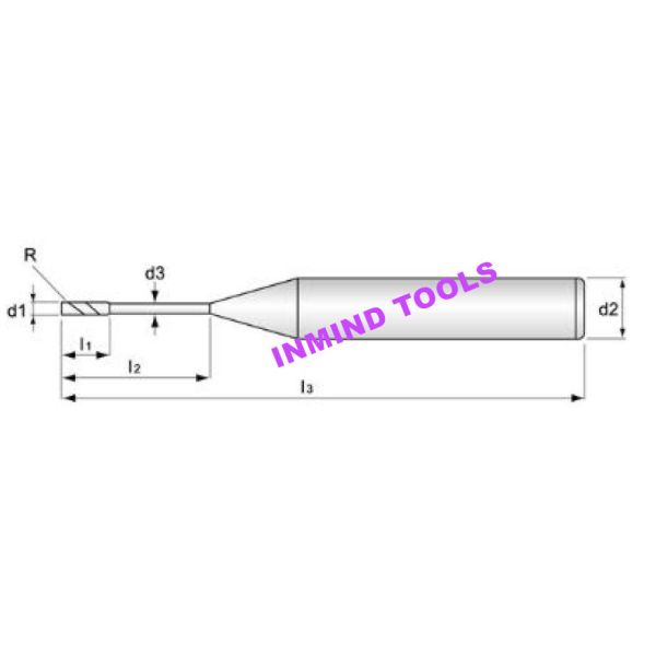 HRC55 Long Neck Corner Radius End Mill Cutter With 1.5 mm NECK Length SiN Coating