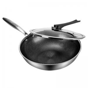 China Double Side 32cm Stainless Steel Frying Pan Honeycomb Non Stick Pan 1.35kg Anti Abrasion on sale