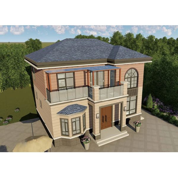 Affordable Prefab House Ceramic Tiles Floor Recyclable Rural Style Light Steel Villa