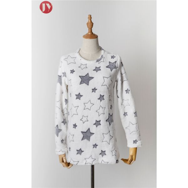 Ladies Embossed Star Soft Bathrobe Autumn Winter Pajamas Long Sleeve Flannel Fleece Nightwear Set