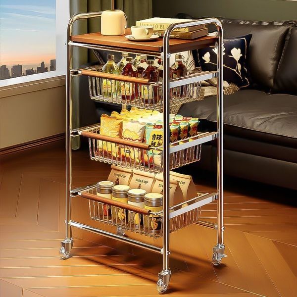 Instant Coffee Table Narrow Edge Corner Display Rack Trolley Doubles Brake Locked Stability