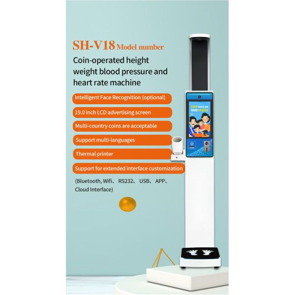 Bmi Coin Operated Medical Height And Weight Scale Automatic Measuring Blood Pressure