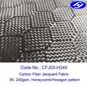 Cheap Honeycomb / Hexagon Pattern 3K Carbon Black Fiber Jacquard Fabric for sale