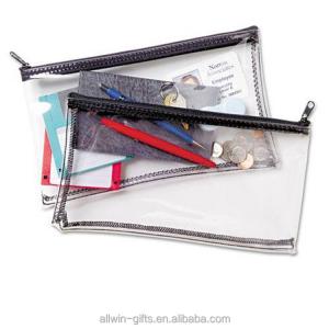 China Clear PVC Waterproof Zipper Bank Deposit Bags pencil bag 10.5 X 5.5 Inch on sale