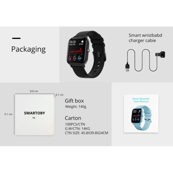 TFT 240*240 Square Shape Smartwatch Fitness Tracker Blood Pressure
