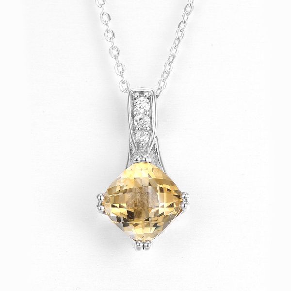 Cushion Yellow Gold Citrine Pendant 3.0g Birthstone Charm Necklace For Grandma