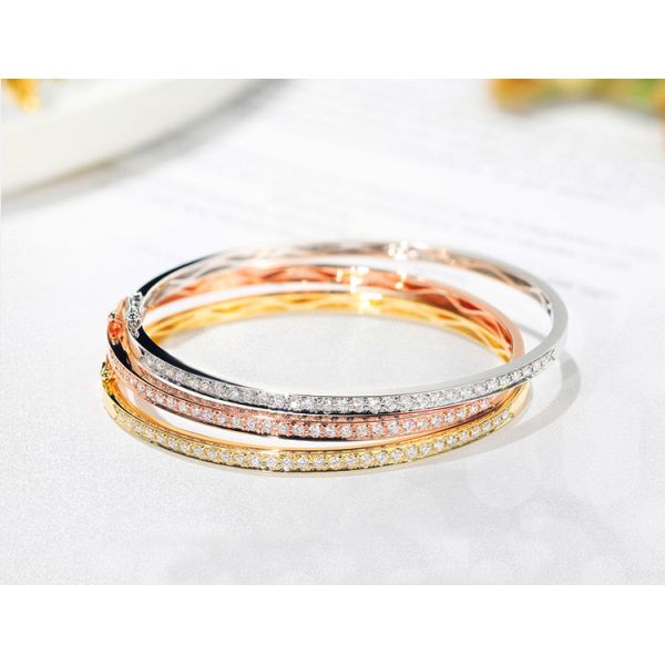 3.0mm 18K Gold Diamond Bangle 1.00ct 18K Tri Color Bracelet