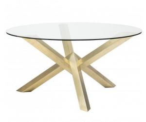 China Gold Round Glass Dining Table , Stainless Steel Base Dining Table With Glass Top on sale