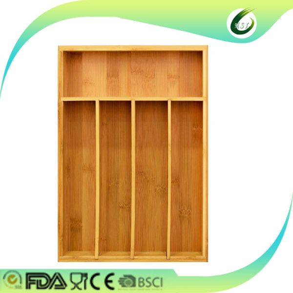 Durable Bamboo Drawer Organizer Expandable Natural Colour For Utensils Cutlery
