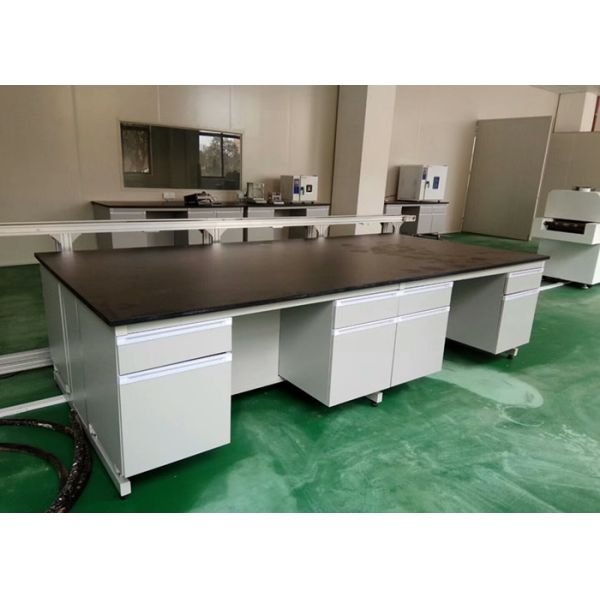 White Wood Lab Workbench Furniture With Steel Frame For High School / Hospital