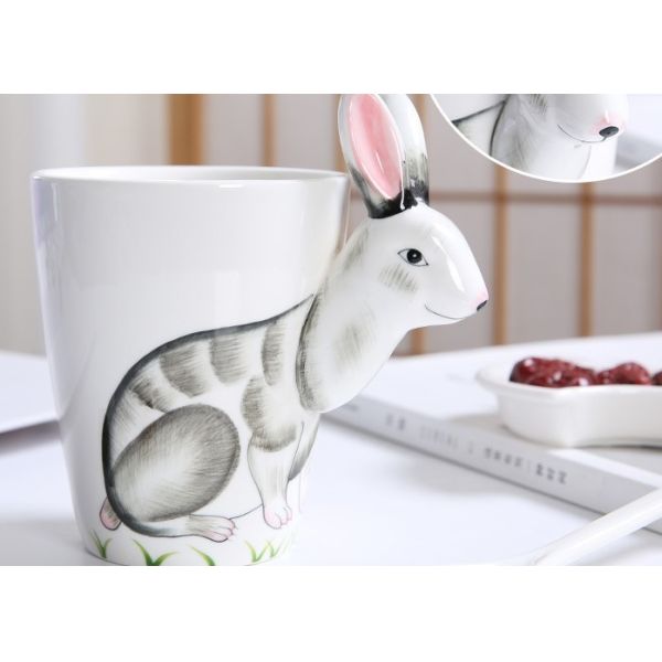 Cartoon Rabbit Hand Painted 450ml Heat Press Mugs