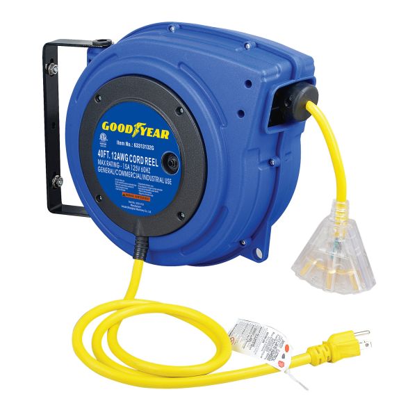 Goodyear LED lighted Connector Enclosed Driven Spring cord reel with double adjustment function