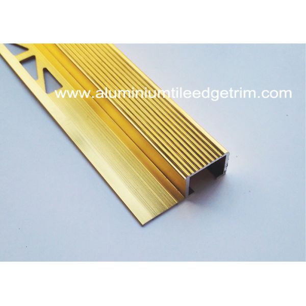 Brushed Metal Aluminum Stair Nosing , Ti Gold Metal Stair Bullnose For Ceramic Tile