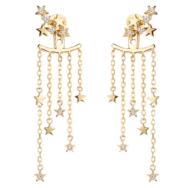 Star Diamond Stud Earrings Tassel Earrings 18k Gold Diamond  Earrings